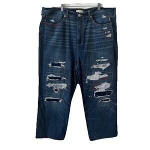 Festi by Torrid Boho Patches Jeans 22R Stretch Crop Ankle High Rise